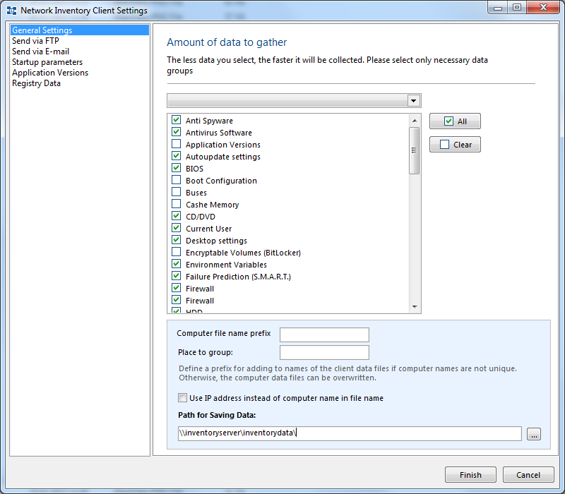 configuring the network inventory client