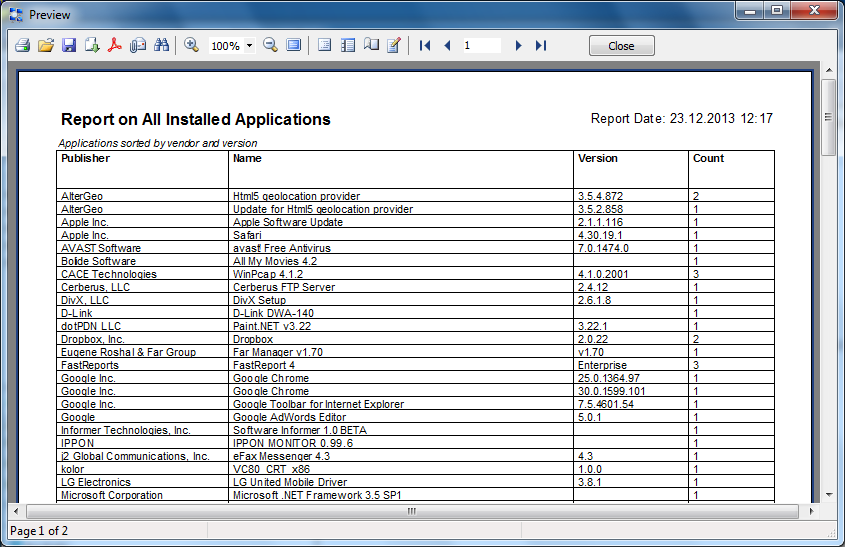 installed software report