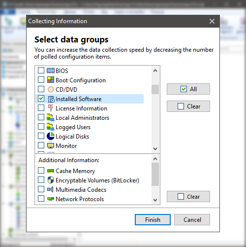 Choose data categories to scan