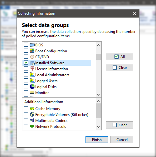 Choose categories of data to scan