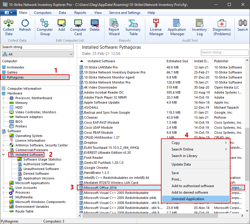 uninstall software on remote computer