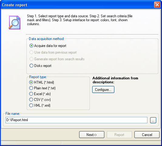 Setting up data source for report